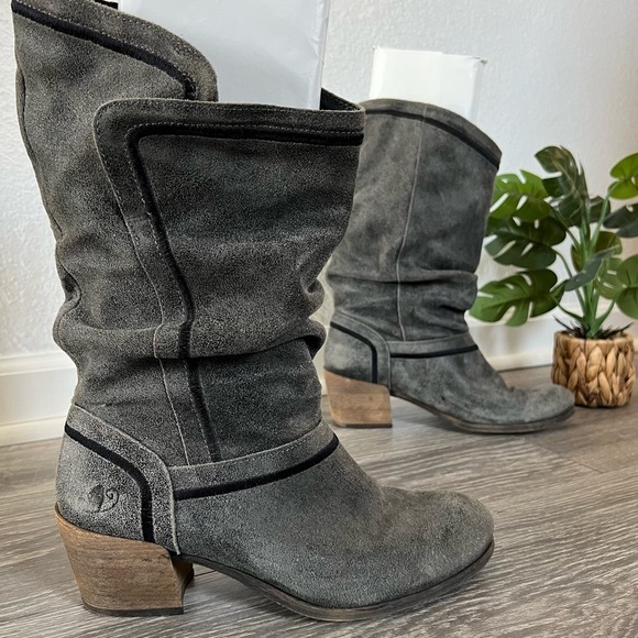 Anthropologie Felmini Split Leather Mid-Calf Boots in Grey. Size 9